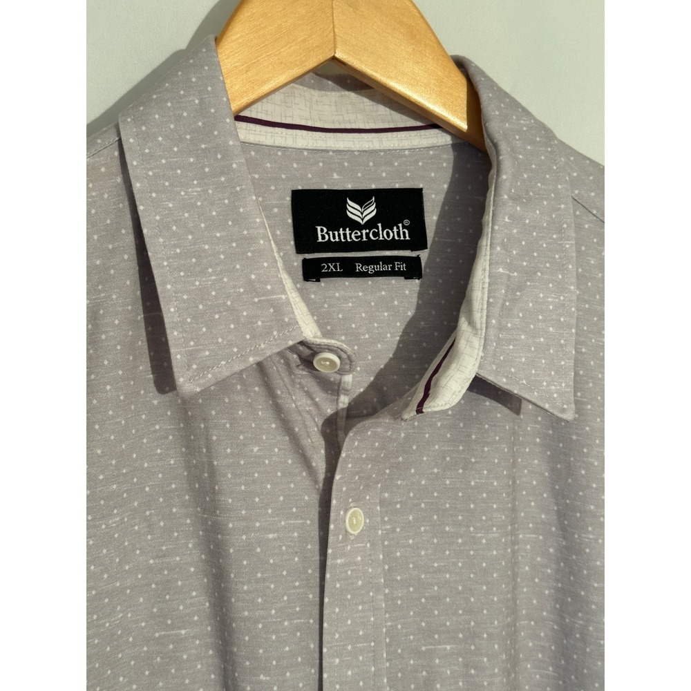 Buttercloth Mens 2XL Regular Fit Long Sleeve Button Down Shirt Lavender‎ Diamond